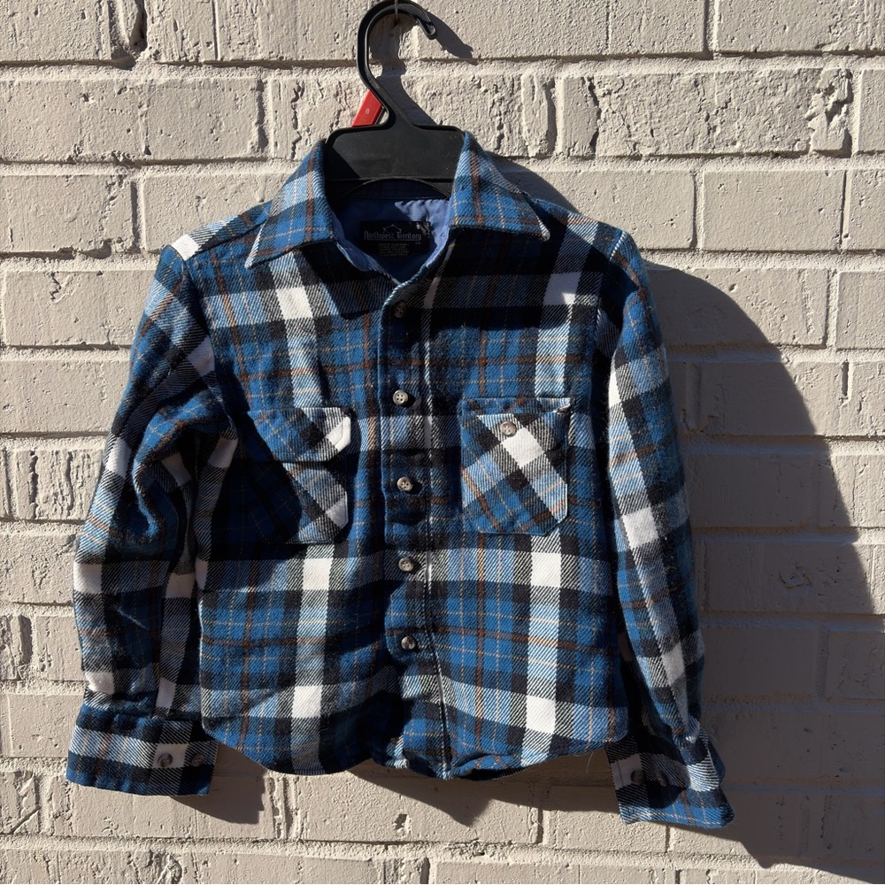 Boys acrylic Blue and White Plaid Button-Up Shirt